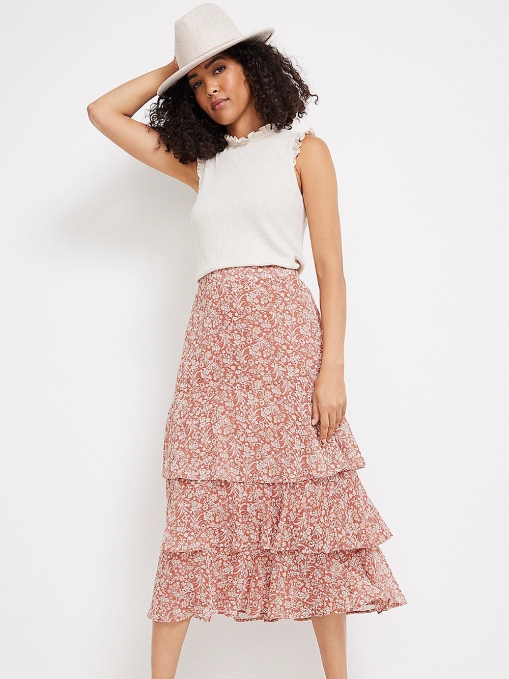 Maurice’s Tiered Ruffle Floral Midi Skirt